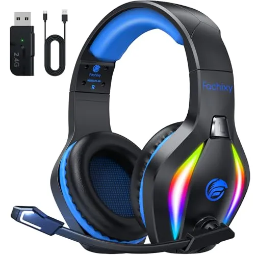 Fachixy FC100 Wireless Gaming Headset mit Mikrofon für PS5, PS4, PC & Switch - Erleben Sie intensiven Gaming-Sound mit dem Fachixy FC100. Dank 50-mm-Treibern und ultra-niedriger Latenz genießen Sie präzise Audioqualität für jedes Spiel. Ideal für lange Sessions dank ergonomischem Design und bis zu 50 Stunden Akkulaufzeit.