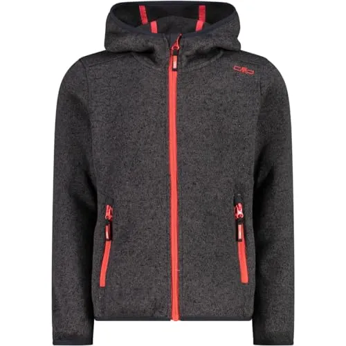 CMP ERROR:#N/A Kinder-knit-tech-jacke Knit-Tech Kinder Jacke Mit Fester Kapuze, Nero-Campari, 128 EU