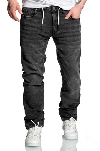 Amaci&Sons Straight-Jeans COPPELL Herren Sweatpants im Denim Look - Bequeme Sweatpants in Stretch-Denim mit Kordelzug, ideal für lässige Outfits. Pflegeleicht und vielseitig kombinierbar, perfekt für den Alltag.
