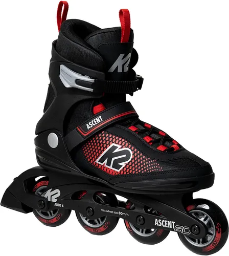 K2 ASCENT 80 M Inline Skate black/red - 43,5 - Inliner mit F.B.I. Schiene für hohe Stabilität und Agilität, ideal für Einsteiger, die Komfort und Stil suchen.