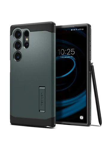 Spigen Tough Armor - Abyss Green für Samsung Galaxy S24 Ultra - Handys Cover Cases mit extremem dual-layer Schutz aus TPU und PC, ausgestattet mit Air Cushion Technology für optimalen Fallschutz und kabelladesicher.