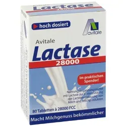 Lactase 28000 FCC Tabletten im Spender - 80 ST - Nahrungsergänzungsmittel zur Unterstützung bei Laktoseintoleranz. Glutenfrei, vegan und ideal für eine gesunde Ernährung. Perfekt für den Genuss von lactosehaltigen Speisen.