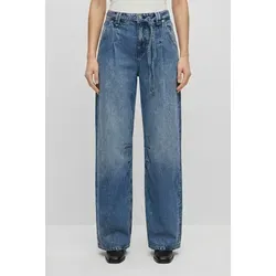 BOSS ORANGE Weite Jeans PLEATED BARREL 1.0 Premium Damenmode (2-tlg) mit Bindegürtel, High Waist blau 29