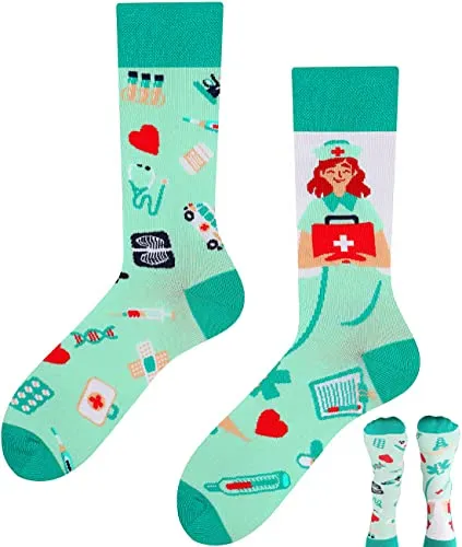 TODO Lustige Socken Damen und Herren, Coole Socken mit Motiv - Bunte, Mehrfarbige, Verrückte (39-42, Krankenschwester)