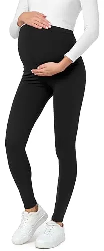 Be Mammy Lange Umstandsleggings aus Baumwolle Leggings für Schwangere Umstands Leggings Schwangerschafts Unterhosen mit Hoher Bund Weich und Elastisch BE20-230 (Schwarz, S)