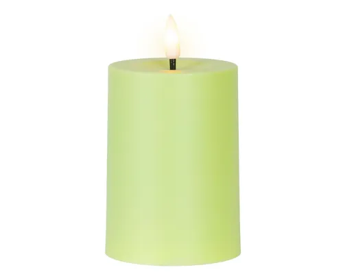 Lumineo LED-Kerze, Solar LED Kerze 7x10cm Outdoor Kunststoff Hellgrün / Warmweiß