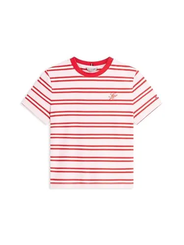 Tommy Hilfiger Kurzarmshirt TH SCRIPT REG C-NK SS TEE rosa M (40) - Stylisches Kurzarmshirt in Preppy Stripe Pink Fireworks. Aus stretchigem Baumwollmix, pflegeleicht und ideal für den lässigen Look. Perfekt für den Alltag!