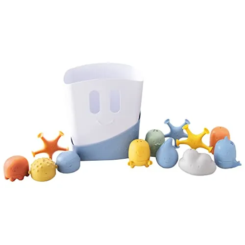 Ubbi Freestanding Bath Toy Organizer Bath Caddy with Removable Drying Rack Bin and Scoop for Toddlers and Baby