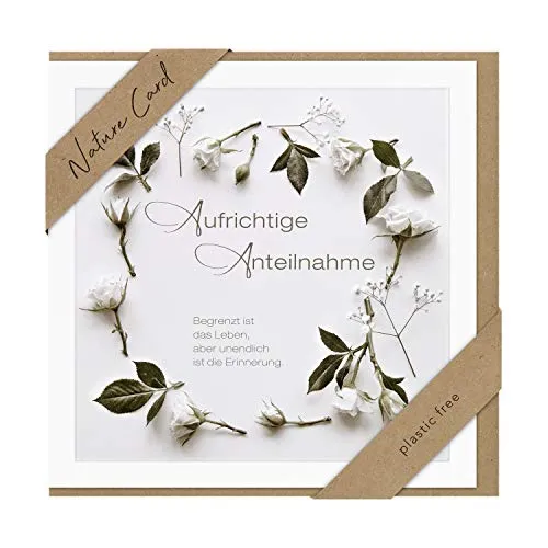 bsb - Trauerkarte mit liebevollem Motiv - Nature Card - Nachhaltige Trauerkarten - Beileidskarten mit Umschlag - Danksagungskarten Trauer - Karten zur Trauer 15,5 x 15,5 cm - Rosenkranz