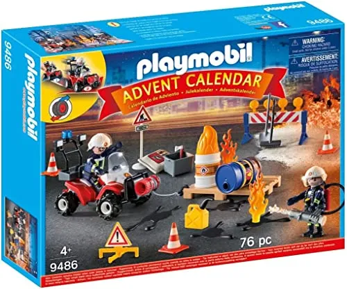 PLAYMOBIL Adventskalender 2021 - Feuerwehreinsatz auf der Baustelle - Spielfigur Spielsets: Spannender Adventskalender mit Feuerwehr-Thema, 2 Figuren und Quad, ideal für Kinder ab 4 Jahren, fördert kreatives Spielen.