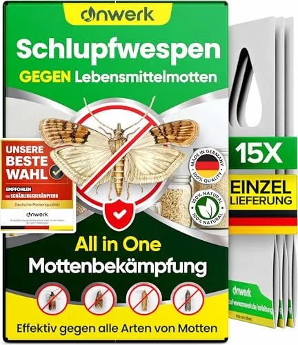 anwerk® Schlupfwespen gegen Lebensmittelmotten - 15 Karten à 1 Lieferung - Effektiv Lebensmittel Motten bekämpfen - Alternative zur Mottenfalle, Mottenspray, Pheromonfalle (15x Karten à 1 Lieferung)