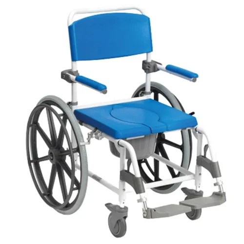 Drive Medical Dusch-Toilettenrollstuhl Aston 24 - Komfort und Sicherheit in einem - Toilettensitzerhöhungen mit integrierter Toilettenöffnung, ideal für Menschen mit Mobilitätseinschränkungen. Robuste Bauweise, höhenverstellbare Fußstützen und wasserbeständiges Material für den Einsatz in Dusche und Toilette.