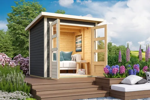 KONIFERA Gartenhaus Floreana 2, 186x186 cm - Robustes Gartenhaus aus 19 mm nordischer Fichte mit einfachem Steck- und Schraubsystem. Optimaler Stauraum und wettergeschützte Bodenbalken für langlebige Nutzung im Garten.