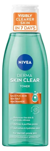 Nivea Derma Skin Clear Gesichtswasser 200 ml - Reinigendes Gesichtswasser für Damen, 200 ml. Reinigt und erfrischt die Haut, pflegt und harmonisiert. Ideal für die tägliche Anwendung zur Unterstützung einer klaren Haut.