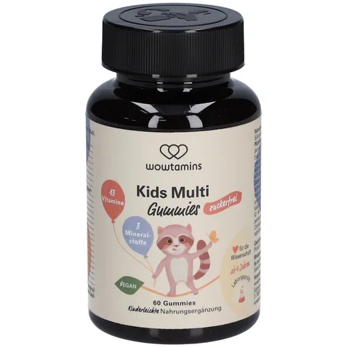 wowtamins Kids Multi Gummies - Zuckerfreie Vitamine für Kinder (30-Tage-Vorrat) - Multivitamine für Kinder mit 13 Vitaminen und 3 Mineralstoffen, vegan und zuckerfrei. Unterstützt die Immunabwehr und sorgt für spielerische Vitaminaufnahme.