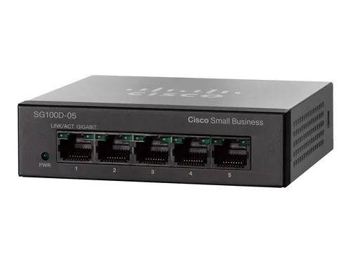 Cisco SG100D-05-EU Unmanaged Switch - Unmanaged 5-Port Gigabit Switch von Cisco, ideal für einfache Netzwerkverbindungen. Kompakt und zuverlässig, unterstützt eine einfache Integration in bestehende Systeme.