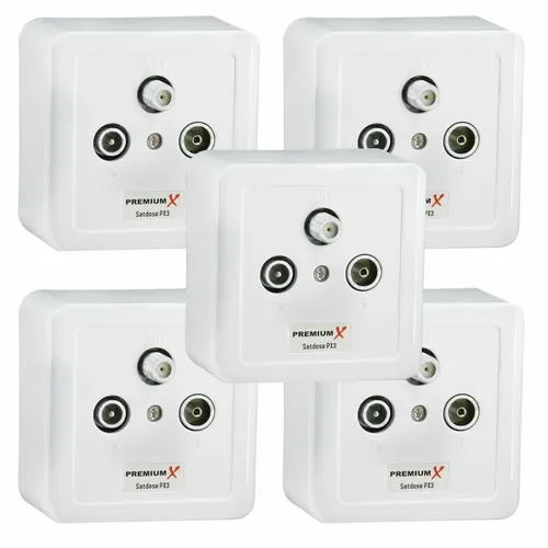 PremiumX 3-Fach Sat-Dose für HDTV 4K - Vielseitige Sat-Dose mit 1x Sat, 1x TV und 1x Radio. Ideal für HD-Signale, kompakt und einfach zu installieren. Perfekt für Aufputz- und Unterputzmontage.