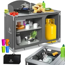 KESSER Mehrzweckschrank Campingschrank - Mehrzweckschrank für Camping und Freizeit, robustes Aluminiumgestell in stylischem Grau - ideal für Ordnung und Stauraum unterwegs.