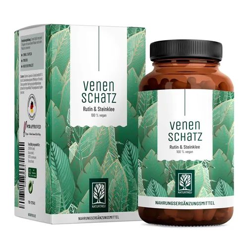 Venenschatz Rutin Steinklee Komplex Kapseln - Hochdosiert für gesundes Bindegewebe - Nahrungsergänzungsmittel mit Rutin und Steinklee, unterstützt die normale Bindegewebsbildung und schützt vor oxidativem Stress. Vegan, glutenfrei und klimaneutral.