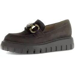 Gabor Plateau Slipper mit Zierschnalle und Schmuckstein - Modischer Businessschuh aus braunem Ziegenveloursleder, mit Gabor BEST FITTING Technologie für optimalen Komfort. Ideal für stilvolle Auftritte.