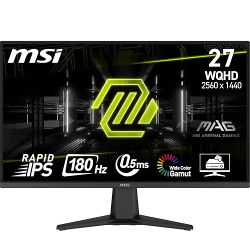 MSI MAG 275QF 27" WQHD Gaming Monitor - 27 Zoll Rapid IPS Gaming Monitor mit 180Hz Bildwiederholrate für flüssige Spieleerlebnisse und HDR für lebendige Farben.