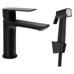 Aqualine Waschtischarmatur mit Bidet-Handbrause, Schwarz Aqualine-SK401B - Elegante Waschbecken-Armatur mit praktischer Bidet-Handbrause in Schwarz. Ideal für kleine Waschbecken. Hohe Qualität zum günstigen Preis – 6 Jahre Herstellergarantie.