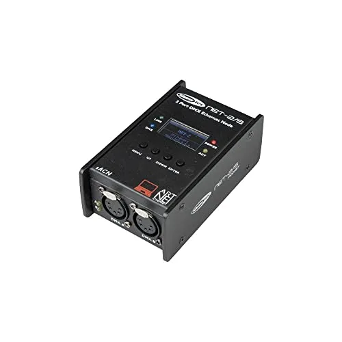 Showtecpro NET-2/5 Pocket Artnet-Node - Signalkonverter für Lichtsteuerungen, kompakt und ideal für mobile Anwendungen mit 2 Kanälen und 5-poligem XLR-Anschluss.