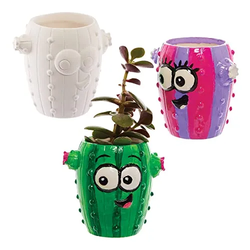 Baker Ross FX580 Kaktus-Mini-Keramik-Sukkulententöpfe - Set mit 4 bemalbaren Töpfen - Kunst & Handwerk: Kreative Bastelsets für Kinder ab 3 Jahren, ideal zum Bemalen und Bepflanzen von eigenen Sukkulenten oder Kräutern.
