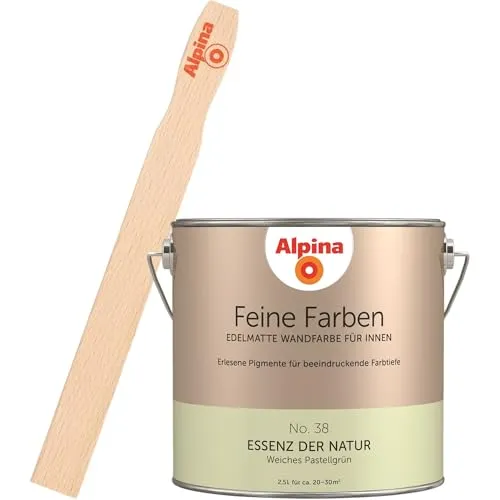Alpina Wandfarbe Feine Farben No. 38 Essenz der Natur mit Gratis Rührstab - Edelmatt Wandfarbe für Innenbereiche, geruchsarm und umweltschonend, ideal für glatte Wände und Decken mit hoher Strapazierfähigkeit.