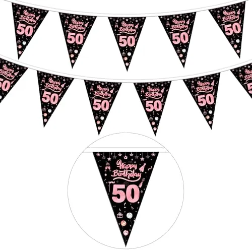 GoldRock 50. Geburtstag Girlande Rosegold für Frauen und Männer - Wimpelkette, Banner, Geburtstagsdeko