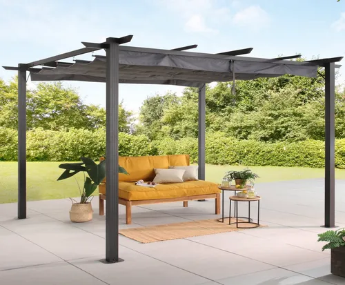 KONIFERA Pavillon Pergola Tilos 400x300 cm - Rechteckiger Pavillon aus pulverbeschichtetem Aluminium in grau, ideal für Gartenpartys und entspannte Stunden im Freien. Selbstmontage mit einfacher Anleitung.