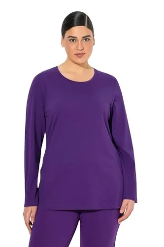 Ulla Popken Damen große Größen Übergrößen Plus Size Shirt, Slim, Rundhalsausschnitt, Langarm tiefes violett 46+ 646801840-46+