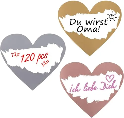 Kesote 120x Rubbellose Scratch Sticker Rubbel Etiketten Herz Rubbellos Aufkleber Gold Silber Rosegold für Überraschung, 7,5cm