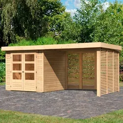 Karibu Gartenhaus Arnis 2 – 505x238 cm, Doppelflügeltür - Gartenhäuser: Robustes Holzhaus aus naturbelassener Fichte mit 10 Jahren Herstellergarantie, ideal für Gartenliebhaber und als zusätzlicher Stauraum.