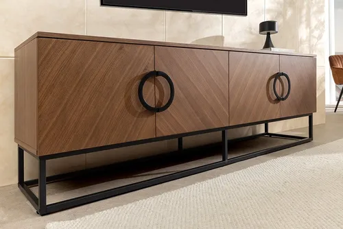 Riess-Ambiente Lowboard GRANDEZZA 180cm – Stilvolles Walnuss-Design mit Metallakzenten - Modernes Lowboard für Wohnzimmer im Loftstil. Geräumige Fächer, markante Griffe und praktische Kabelöffnung sorgen für funktionalen Stauraum und eleganten Look.