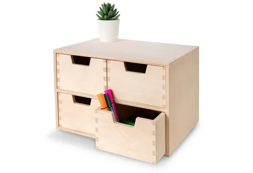 Creative Deco Schubladenbox | 4 Schubladen aus Birken-Sperrholz - Schubladenbox für Ordnung und Dekoration, ideal für Dokumente, Schmuck und Bastelmaterialien. Hergestellt aus hochwertigem, zertifiziertem Holz für nachhaltige Aufbewahrung.
