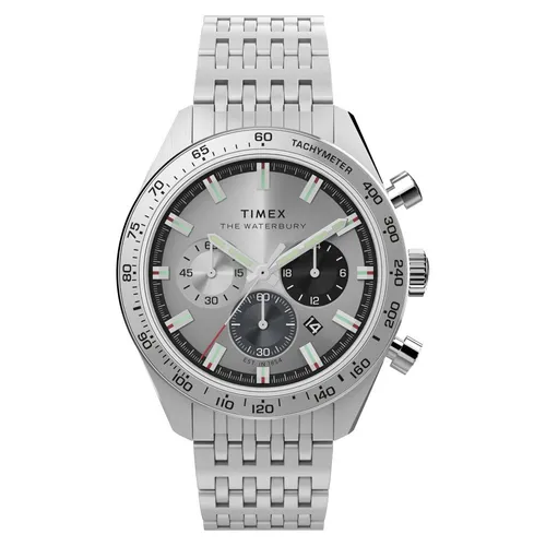 Timex TW2Y18700 Waterbury Traditional Chronograph 41 mm - Sportliche Armbanduhr mit Edelstahlarmband und 12-Stunden-Zifferblatt. Wasserdicht bis 100 m, ideal für den täglichen Einsatz. Inklusive Originalverpackung und 2 Jahre Herstellergarantie.