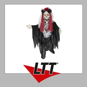 EUROPALMS Halloween Figur Skelett La Catrina, animiert, 100cm - Dekoration für Halloween mit Licht-, Sound- und Bewegungseffekten. Diese animierte Figur schafft eine unheimliche Atmosphäre und ist leicht aufzuhängen - ideal für schaurige Feste!