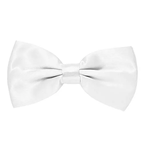 MASADA Herren Fliege Weiß glänzend und stufenlos verstellbar, handgefertigt mit Hakenverschluss - 12 x 6 cm 100% Polyester