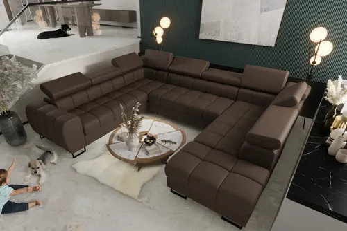 Friderik-EU Ecksofa ASPEN MAX I Ledersofa U-form Schlaffunktion zwei Bettkasten L-8