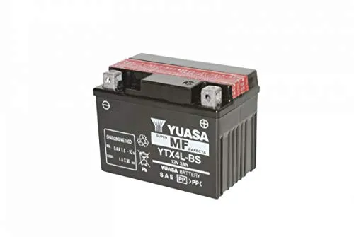 Motorradbatterie YTX4L-BS 12V 3Ah AGM von Yuasa - Hochleistungs-Batterie für Straßen- und Offroad-Motorräder, rüttelfest und kompakt mit nur 114 x 71 x 86mm, ideal für zuverlässigen Start bei jedem Wetter.