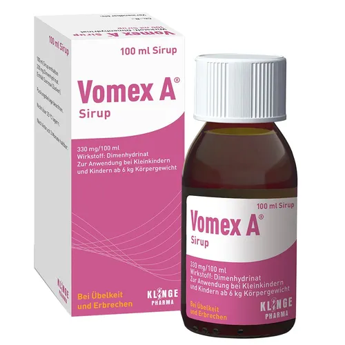 Vomex A 100 ML - Effektiver Sirup gegen Übelkeit - Arzneimittel zur Vorbeugung und Behandlung von Übelkeit und Erbrechen, besonders bei Reisekrankheit. Ideal für Reisen, sicher für Kinder ab 6 kg.