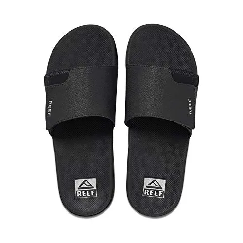 Reef Herren Fanning Slide Flipflop, Black/Silver, 47 EU - Herrenmode mit wasserfreundlichem synthetischen Riemen und super weichem EVA-Fußbett für optimalen Komfort und Unterstützung.