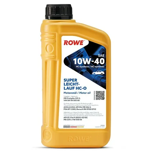ROWE Hightec Super Leichtlauf HC-O SAE 10W-40 5L - Hochwertiges Synthetik-Motoröl mit MB-Freigabe 229.3 und VW 501 01, optimiert für Kraftfahrzeuge. Bietet hervorragenden Schutz und Leistung bei allen Fahrbedingungen.