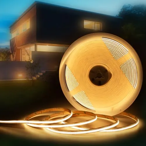 HEXIM COB LED Strip - 12 Meter dimmbar, warmweiß 3000K - LED Streifen mit COB Technologie für gleichmäßige Lichtverteilung und hohe Farbwiedergabe, ideal für stimmungsvolle TV Hintergrundbeleuchtung.