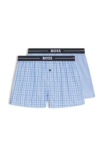 BOSS Webboxer NOS Boxer EW 2P (2er-Pack) - Open Blue 471 - Boxer weit, aus 100% Baumwolle für optimalen Tragekomfort, maschinenwaschbar und trocknergeeignet - perfekt für den Alltag.