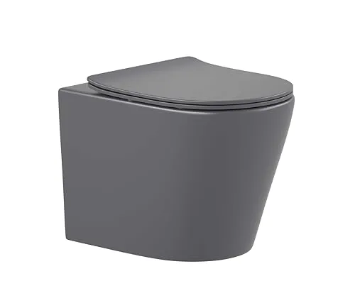 Wand-WC Set Nakia Tiefspüler ohne Spülrand kurz dunkelgrau matt - Sanitäranlagen & Zubehör – modernes, spülrandloses Design für einfache Reinigung und Platzersparnis, inklusive WC-Sitz mit Absenkautomatik.