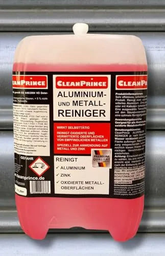 CleanPrince Aluminium- und Metall Reiniger - Reinigungsmittel für Zink, Alu und Kupfer, entfernt hartnäckige Verschmutzungen und schützt Metalloberflächen mit kindersicherem Verschluss.
