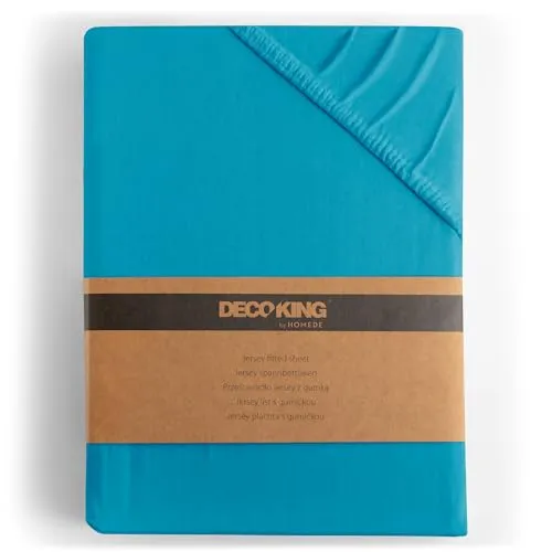 DecoKing Spannbettlaken 80x200 90x200 cm 100% gekämmte Baumwolle Zyan Blau Spannbetttücher Jersey Boxspringbett Amber 80 x 200 90 x 200