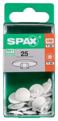 Spax Abdeckkappen weiß zum Stecken - 25 Stk. - Abdeckkappen in Weiß, perfekt zum Verstecken von Schrauben und Nägeln, sorgen für ein sauberes Finish in Ihrem Zuhause.